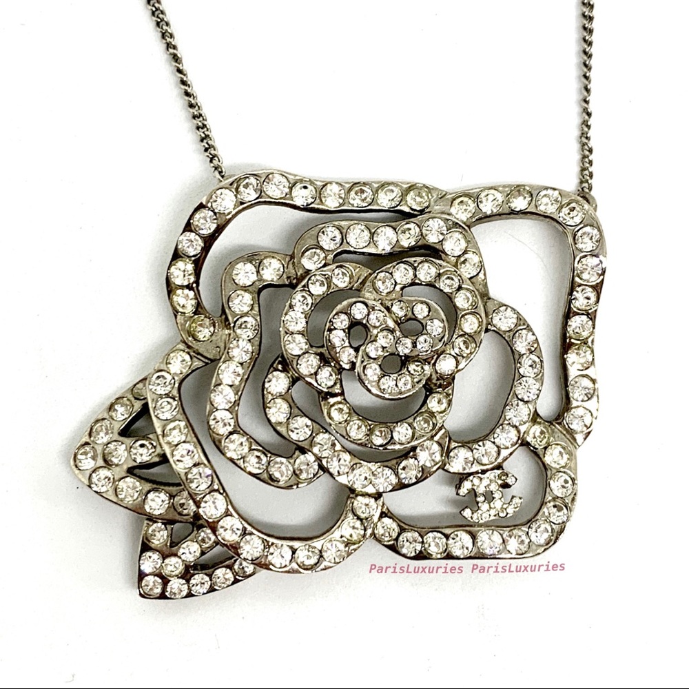 CHANEL Silver Rare Crystal Coco Camellia